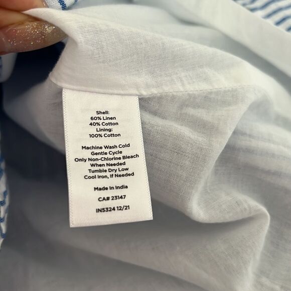 Talbots STRIPE TIE WAIST LINEN MIDI DRESS - Picture 8 of 8